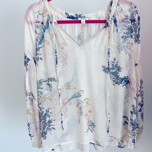 DYLAN Botanical Bird Long Sleeve Blouse SZ S
